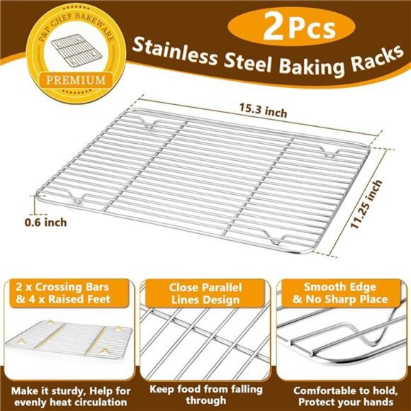 P&P CHEF Baking Sheets and Racks Set (2 Sheet + 2 Rack), Stainless Steel Baking - Picture 3 of 8